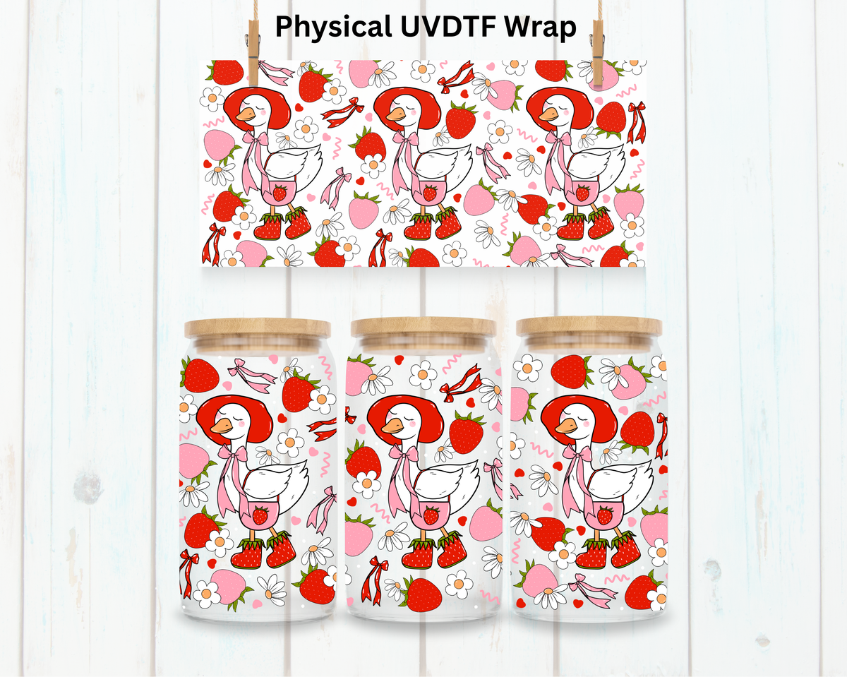 Strawberry Goose Duck and Flowers - 16 oz / 20 oz Libby UV DTF