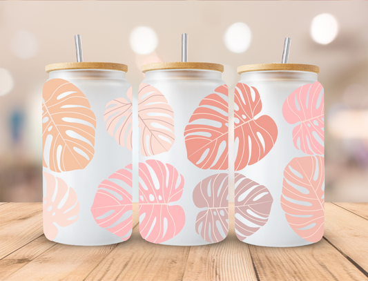 Pastel Monstera Leaves - 16 oz / 20 oz Libby UV DTF Wrap