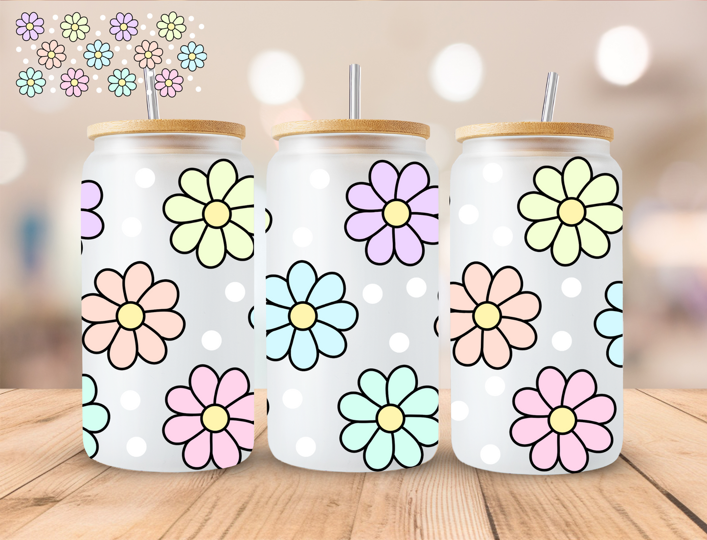 Pastel Flowers - 16 oz / 20 oz Libby UV DTF Wrap