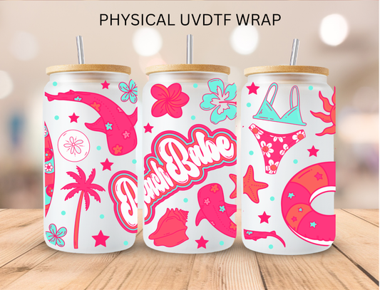 Pink Sea Animals Beach Babe - 16 oz / 20 oz Libby UV DTF Wrap