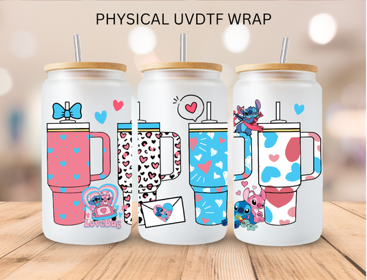 Valentines Light Pink Blue Tumblers - 16 oz / 20 oz Libby UV DTF Wrap