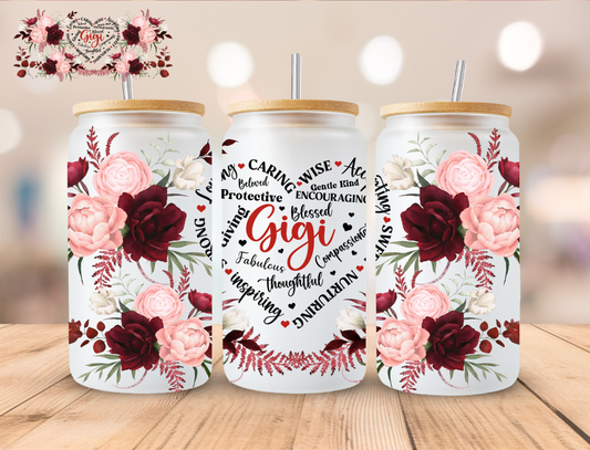 Floral Gigi Heart - 16 oz / 20 oz Libby UV DTF Wrap