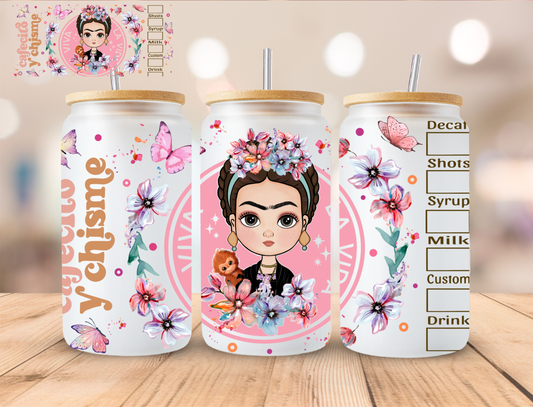 Cafecito Y Chisme Frida Kahlo - 16 oz / 20 oz Libby UV DTF Wrap