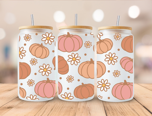 Fall Pumpkins And Flowers - 16oz Libby UV DTF Wrap