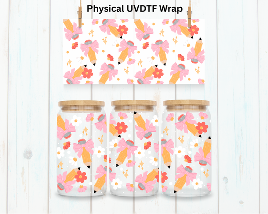 Pastel Coquette School Pencils and Flowers - 16 oz / 20 oz Libby UV DTF