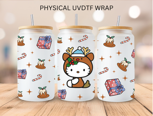 Christmas Deer Kitty - 16 oz / 20 oz Libby UV DTF Wrap
