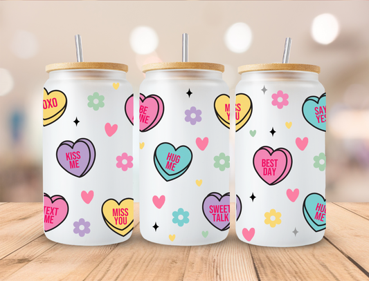 Valentines Pastel Candy Hearts - 16 oz Libby UV DTF Wrap