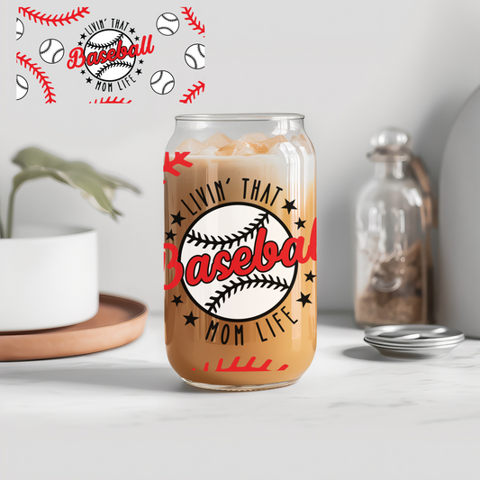 Baseball Mom Life - 16 oz Libby UV DTF Wrap