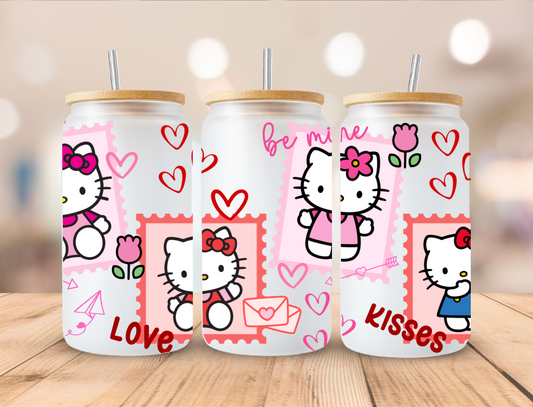 Valentines Kitty Stamps - 16 oz Libby UV DTF Wrap