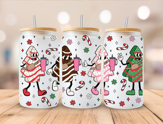 Christmas Cartoon trees W/ Cups - 16oz Libby UV DTF Wrap