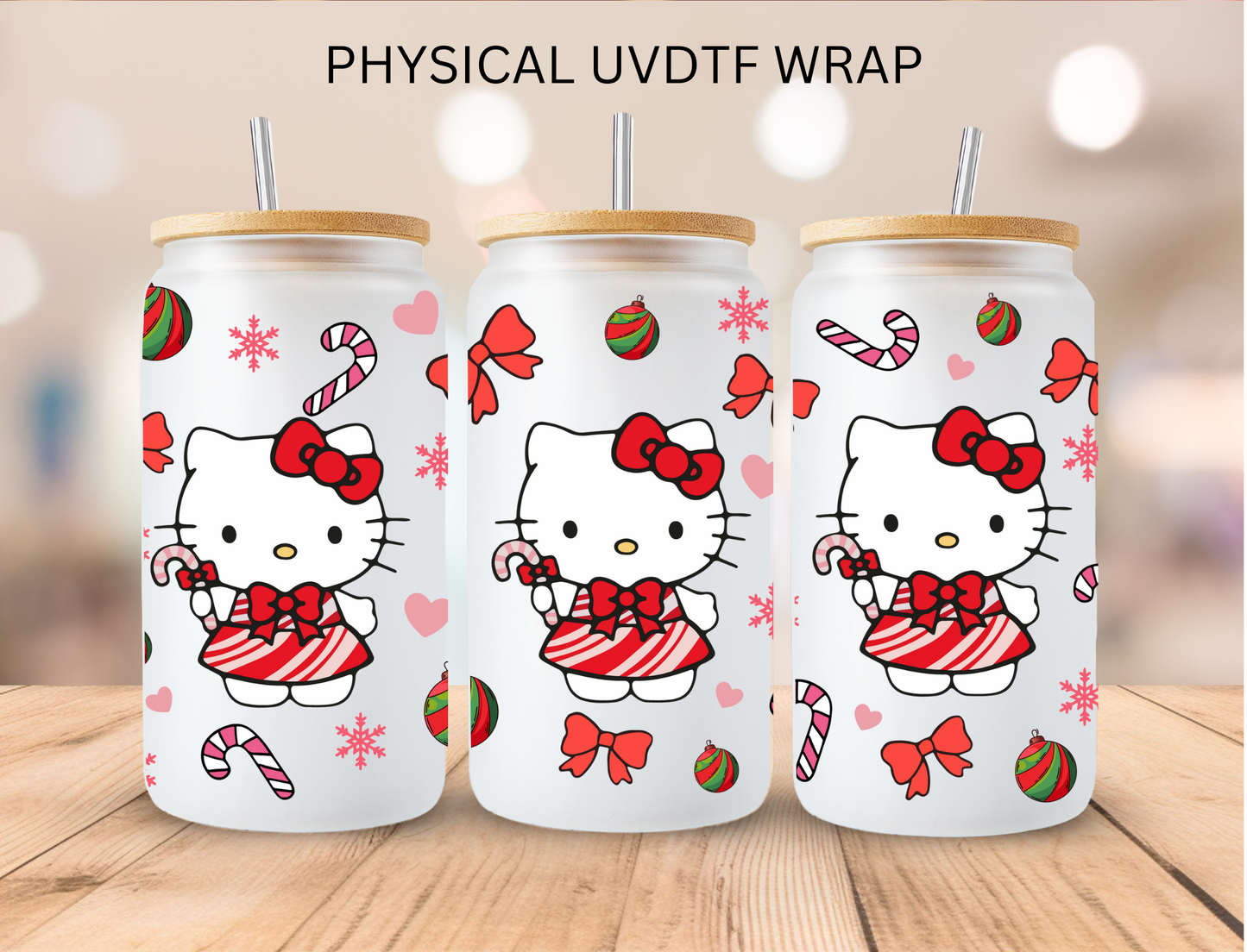 Christmas Peppermint Kitty - 16 oz / 20 oz Libby UV DTF Wrap