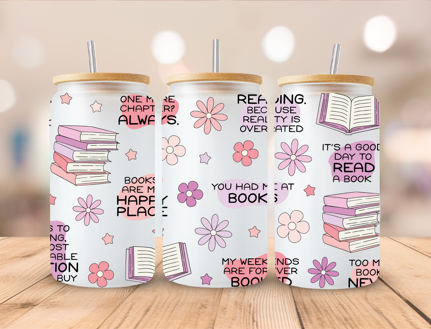 Floral Book Lovers Good Day To Read A Book - 16 oz / 20 oz Libby UV DTF Wrap