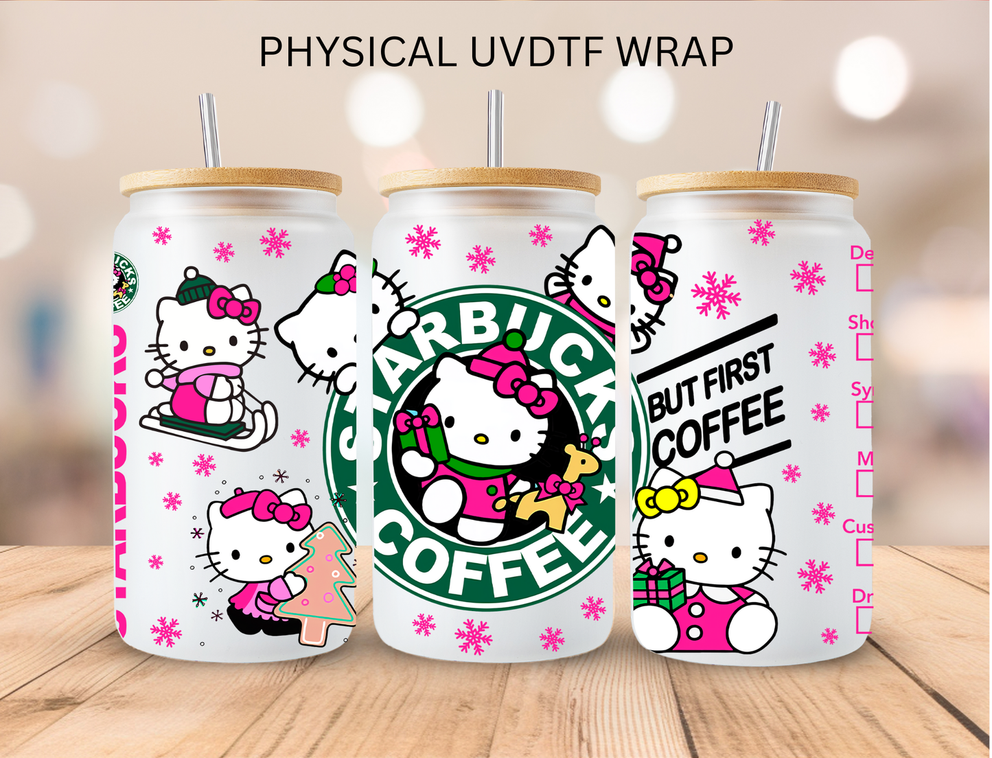 Christmas Kitty Coffee - 16 oz / 20 oz Libby UV DTF Wrap