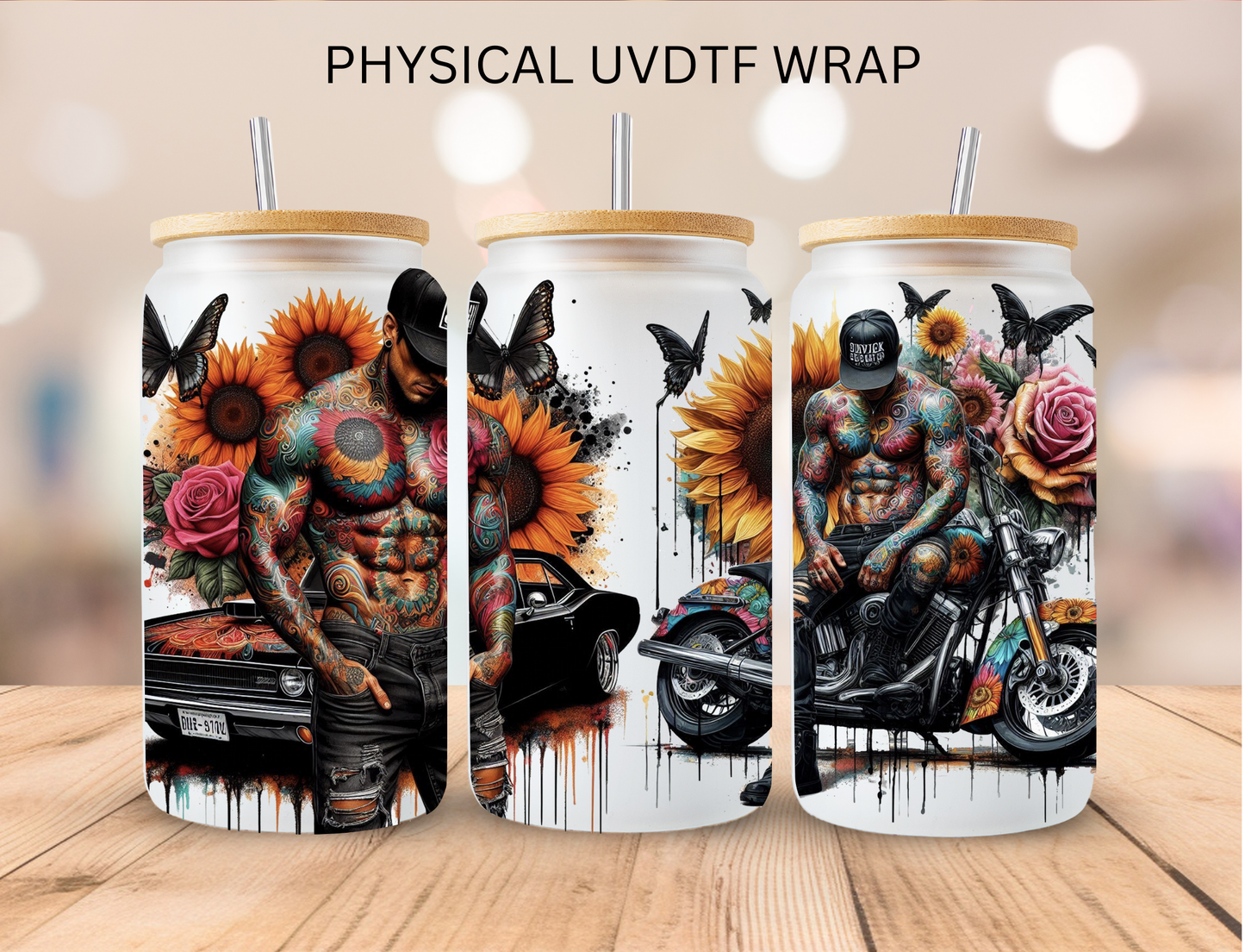 Shirtless Guys on vehicle - 16 oz / 20 oz Libby UV DTF Wrap
