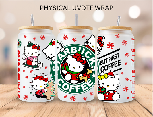 Christmas Coffee Kitty - 16 oz / 20 oz Libby UV DTF Wrap
