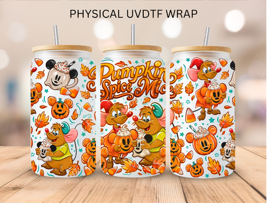 Fall Glass Slipper Pumpkin Spice Mice - 16 oz / 20 oz Libby UV DTF Wrap