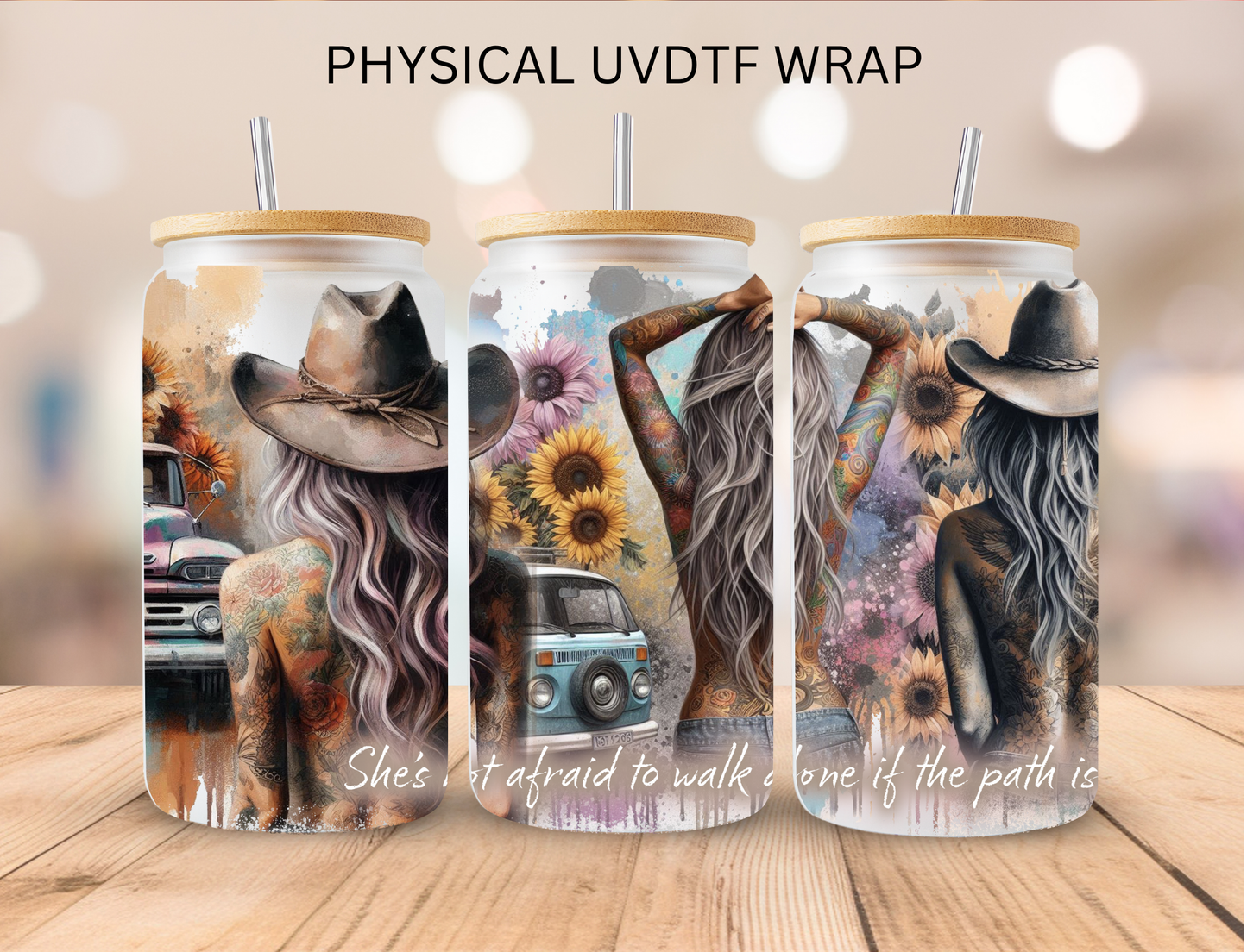 Floral Cowgirl - 16 oz / 20 oz Libby UV DTF Wrap