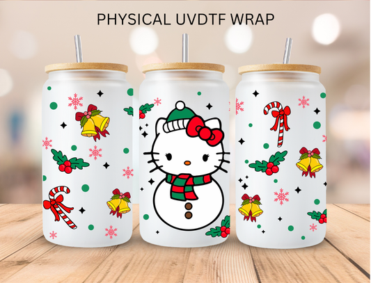 Christmas Mistletoe Snowman Kitty - 16 oz / 20 oz Libby UV DTF Wrap