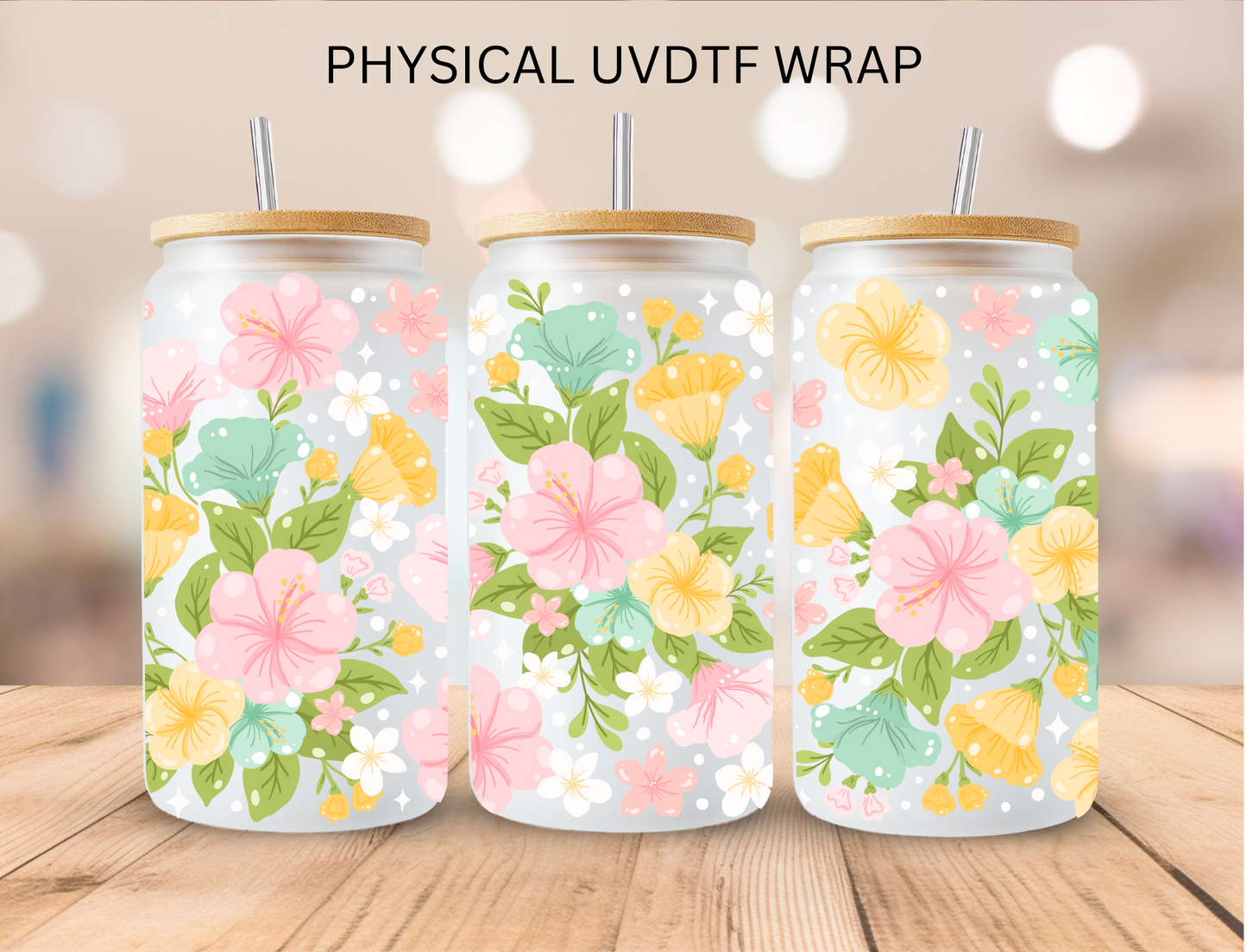 Pastel Flowers - 16 oz / 20 oz Libby UV DTF Wrap