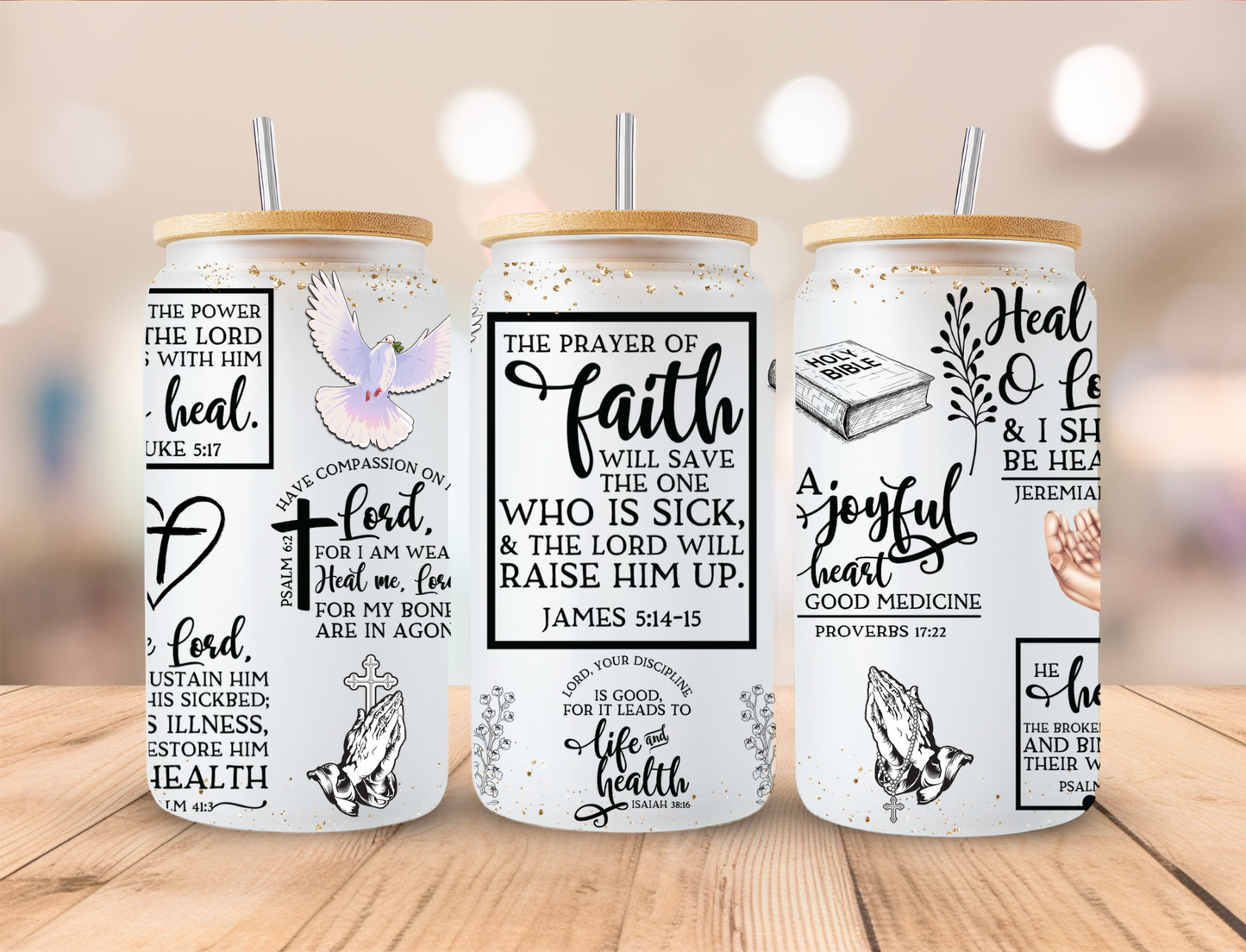 Faith A Joyful Heart - 16 oz Libby UV DTF Wrap