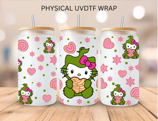 Christmas Mean Green Concha Kitty - 16 oz / 20 oz Libby UV DTF Wrap
