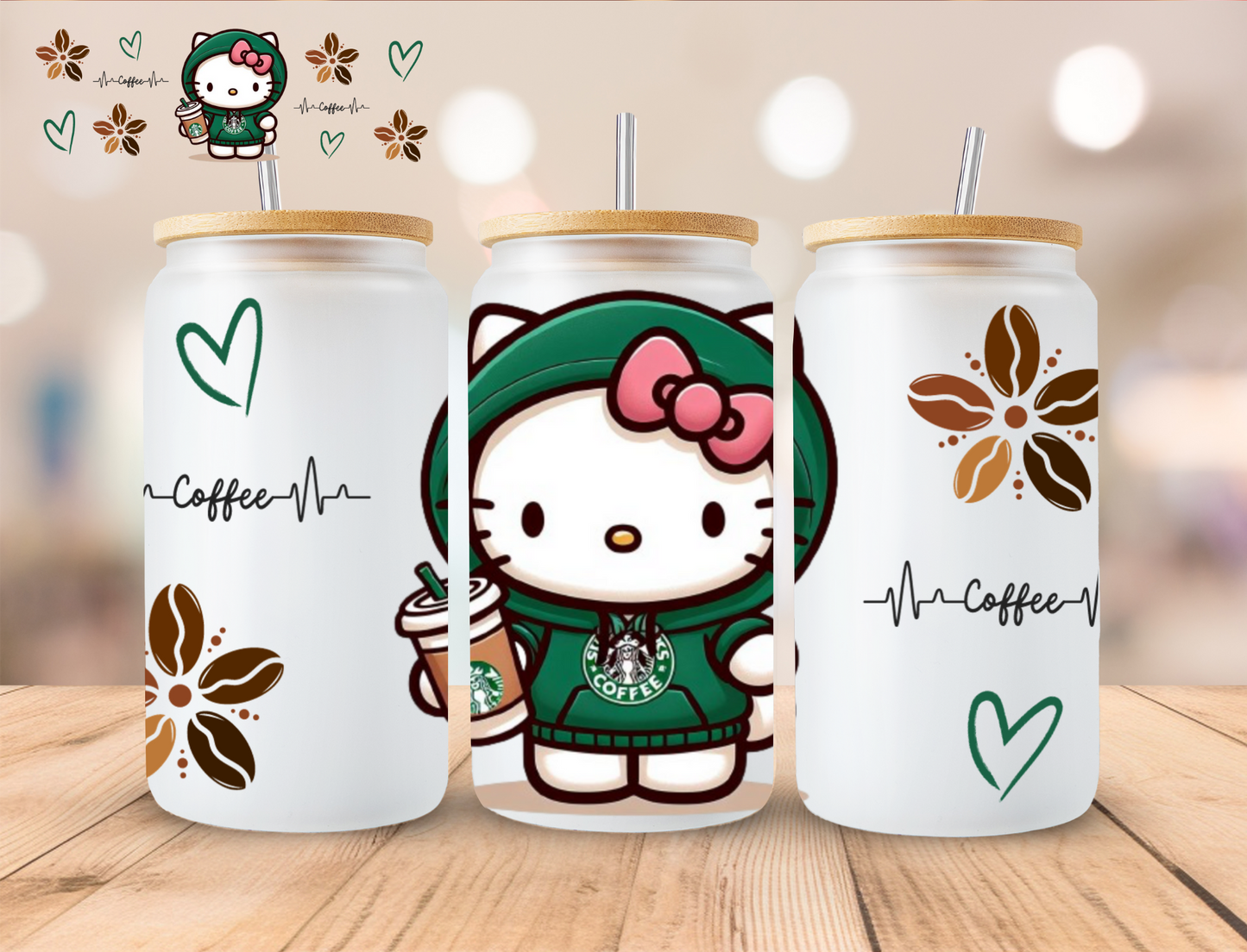 Kitty Coffee - 16 oz / 20 oz Libby UV DTF Wrap