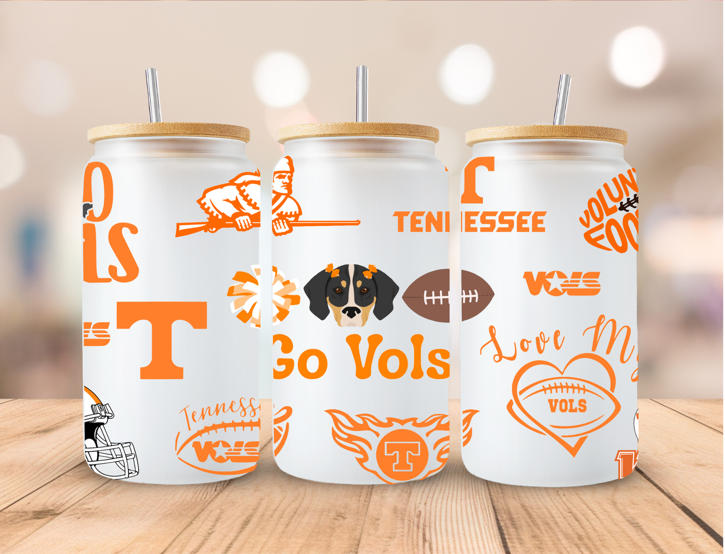 Football Sports Tennessee Vols - 16 oz / 20 oz Libby UV DTF Wrap