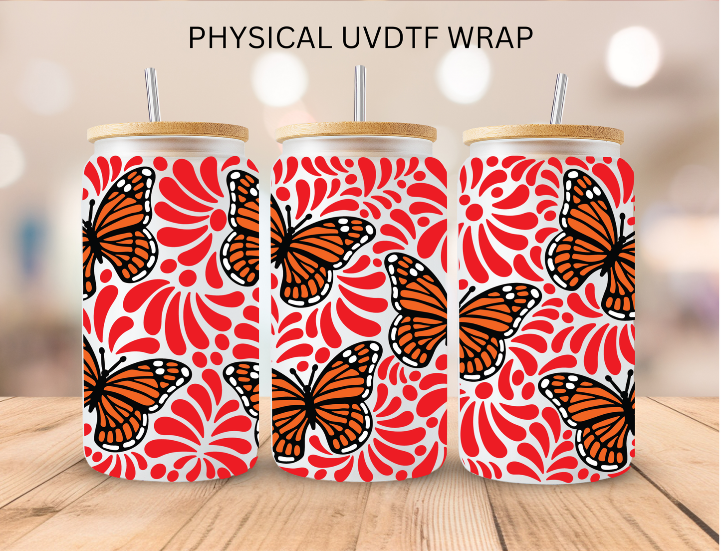 Red Monarch Butterfly Talavera - 16 oz / 20 oz Libby UV DTF