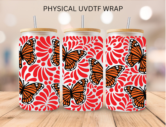 Red Monarch Butterfly Talavera - 16 oz / 20 oz Libby UV DTF
