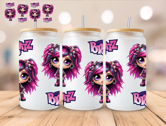 Pink Doll 2- 16 oz / 20 oz Libby UV DTF Wrap