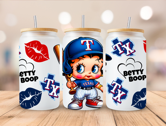 Baseball Texas Boop - 16 oz Libby UV DTF Wrap EXCLUSIVE DESIGNED