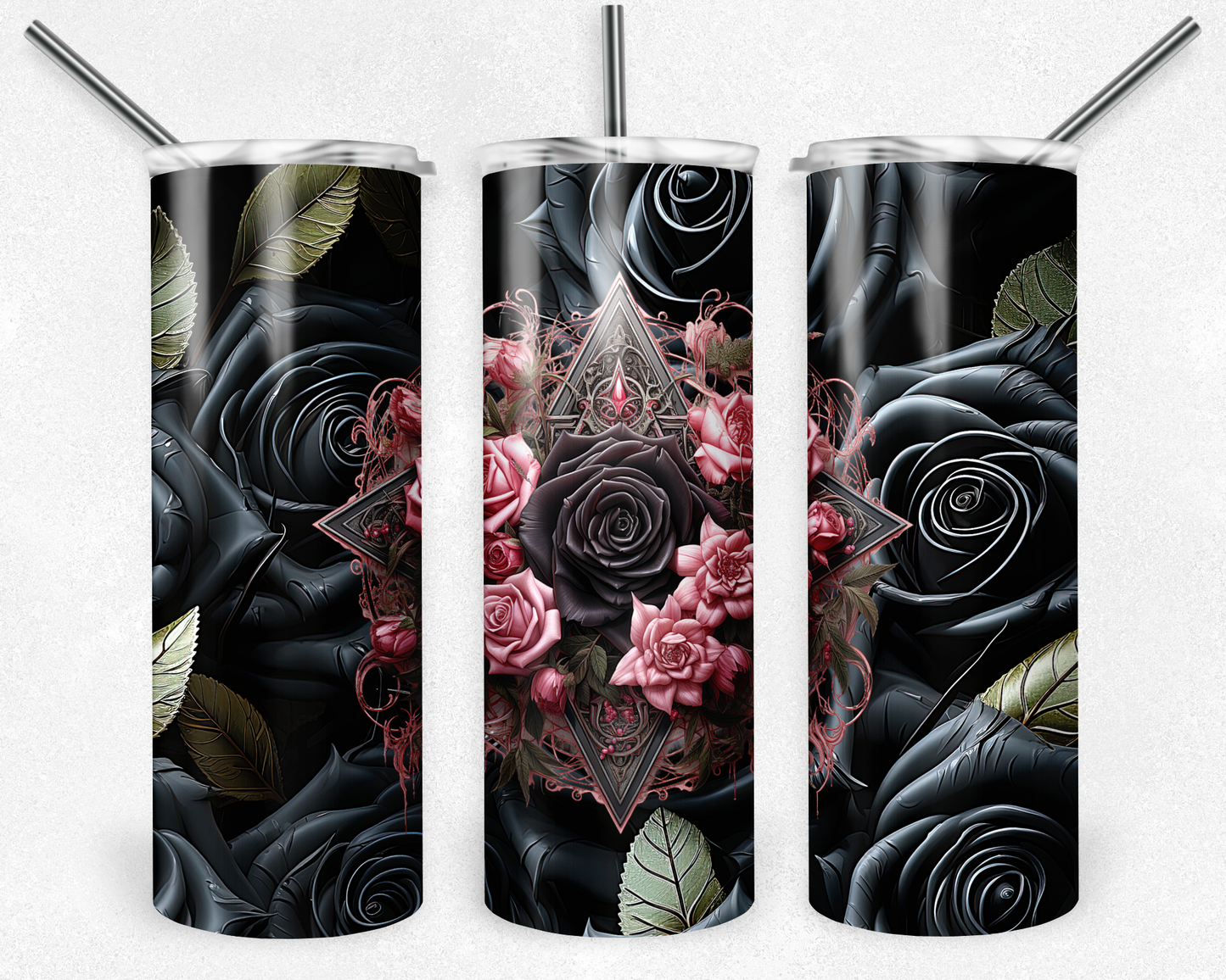 Halloween Pink And Black Roses - Sublimation 20 oz tumbler