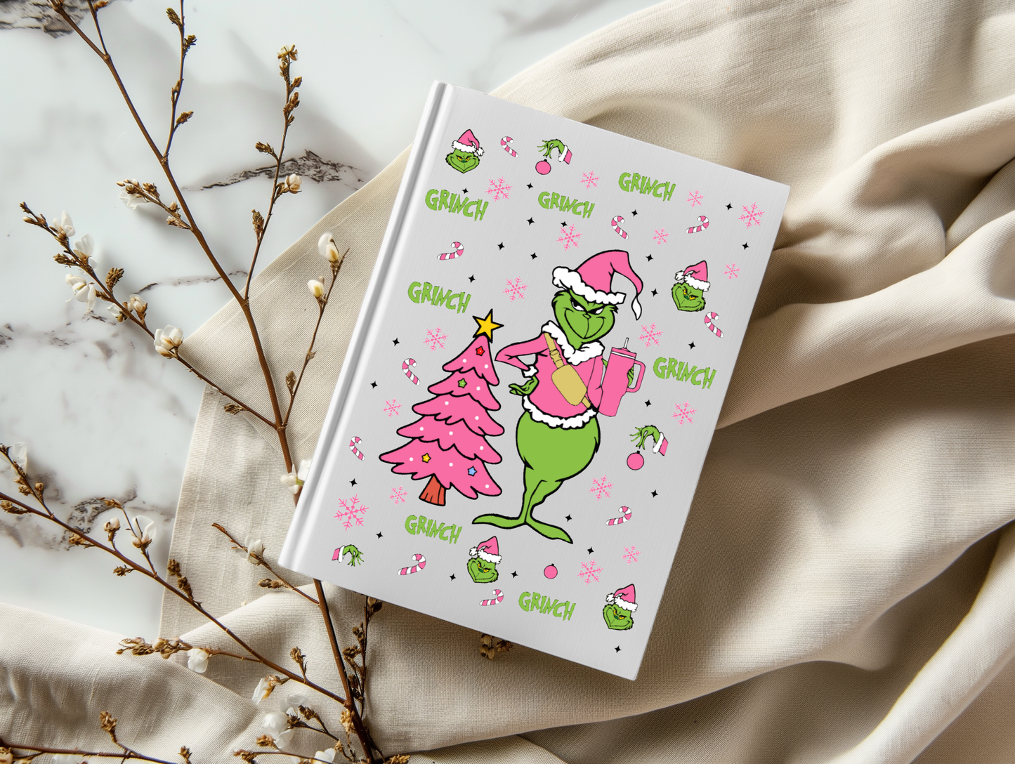 Christmas Pink Tree Mean Green - A5 Notebook UV DTF Wrap