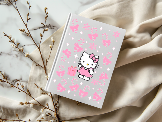 Pink Christmas Candy Cane Kitty - A5 Notebook UV DTF Wrap