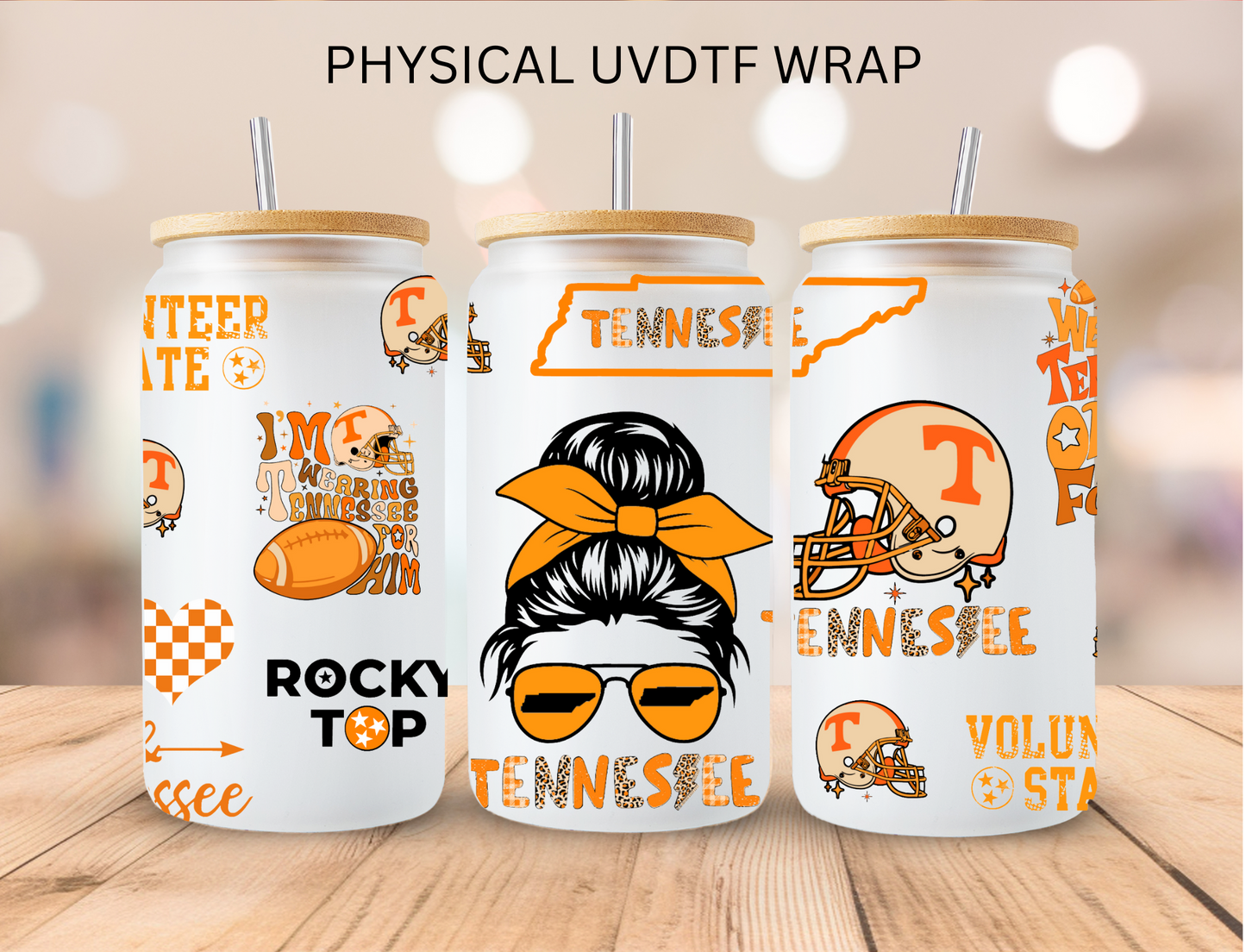 Tennessee Vols Football Feminine - 16 oz / 20 oz Libby UV DTF Wrap