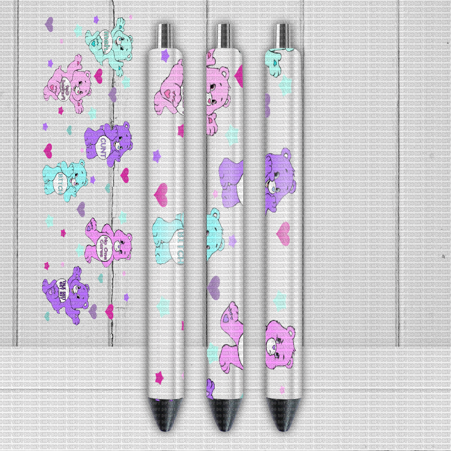 Pastel Swear Bears Horizontal Version - UVDTF Pen Wrap