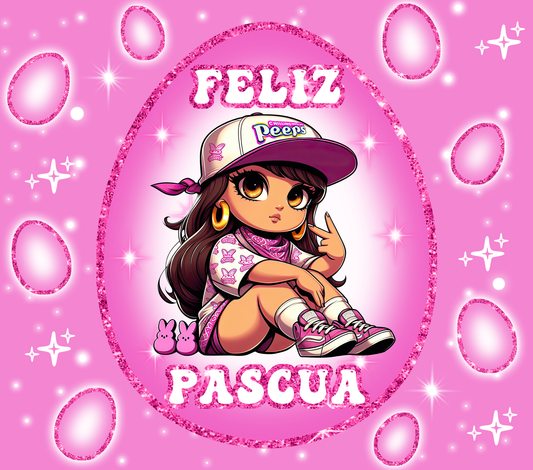 Pink Easter Chicano Feliz Pascua - 20 Oz Straight Sublimation Transfer