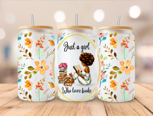 African American Just A Girl Who Loves Books - 16oz Libby UV DTF Wrap