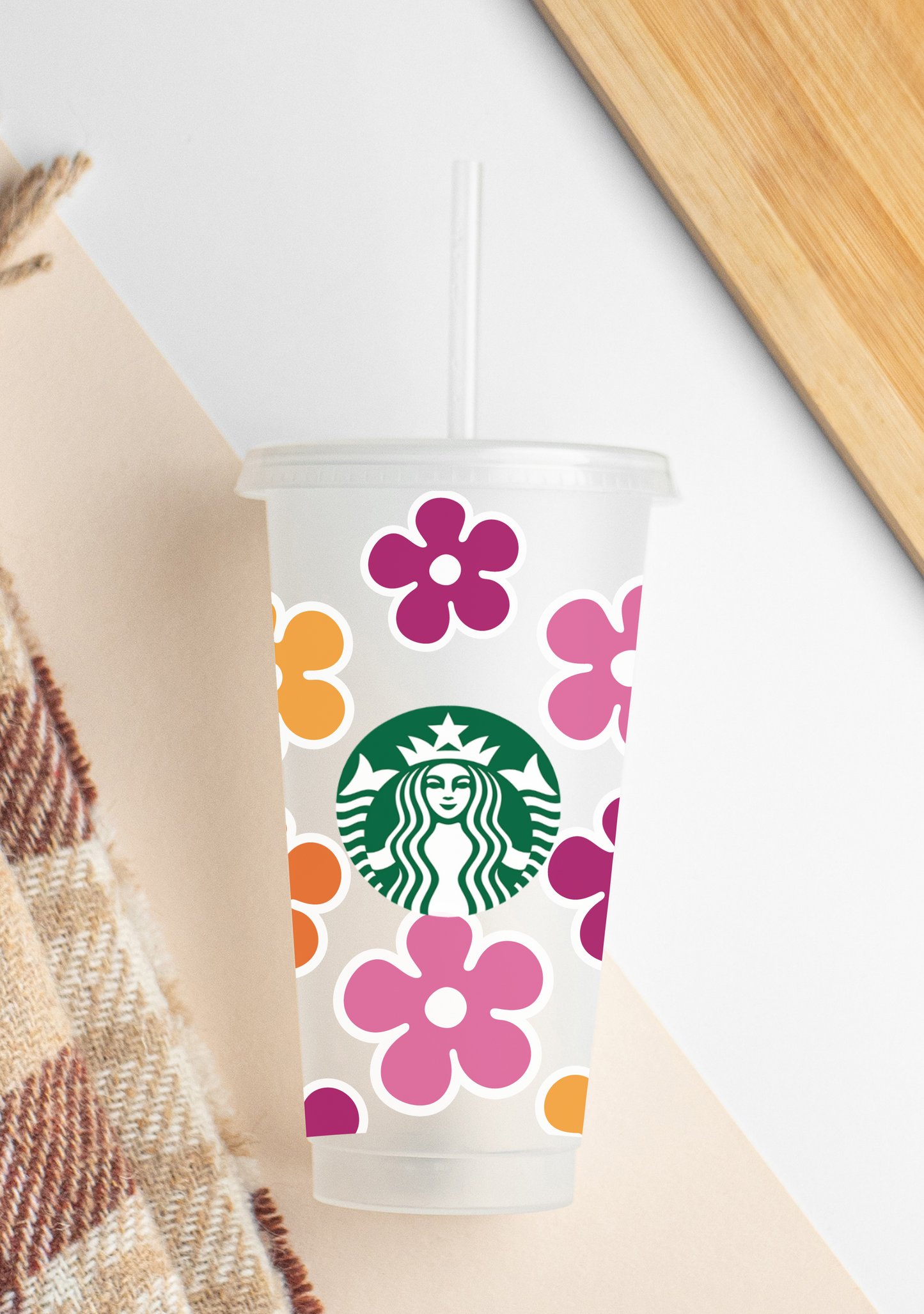 Retro Flowers - 24 oz cold cup UVV DTF Wrap