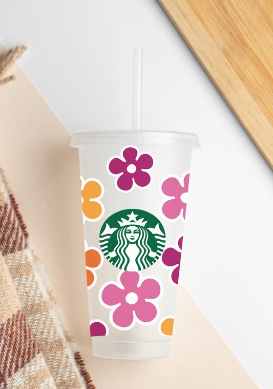 Retro Flowers - 24 oz cold cup UVV DTF Wrap