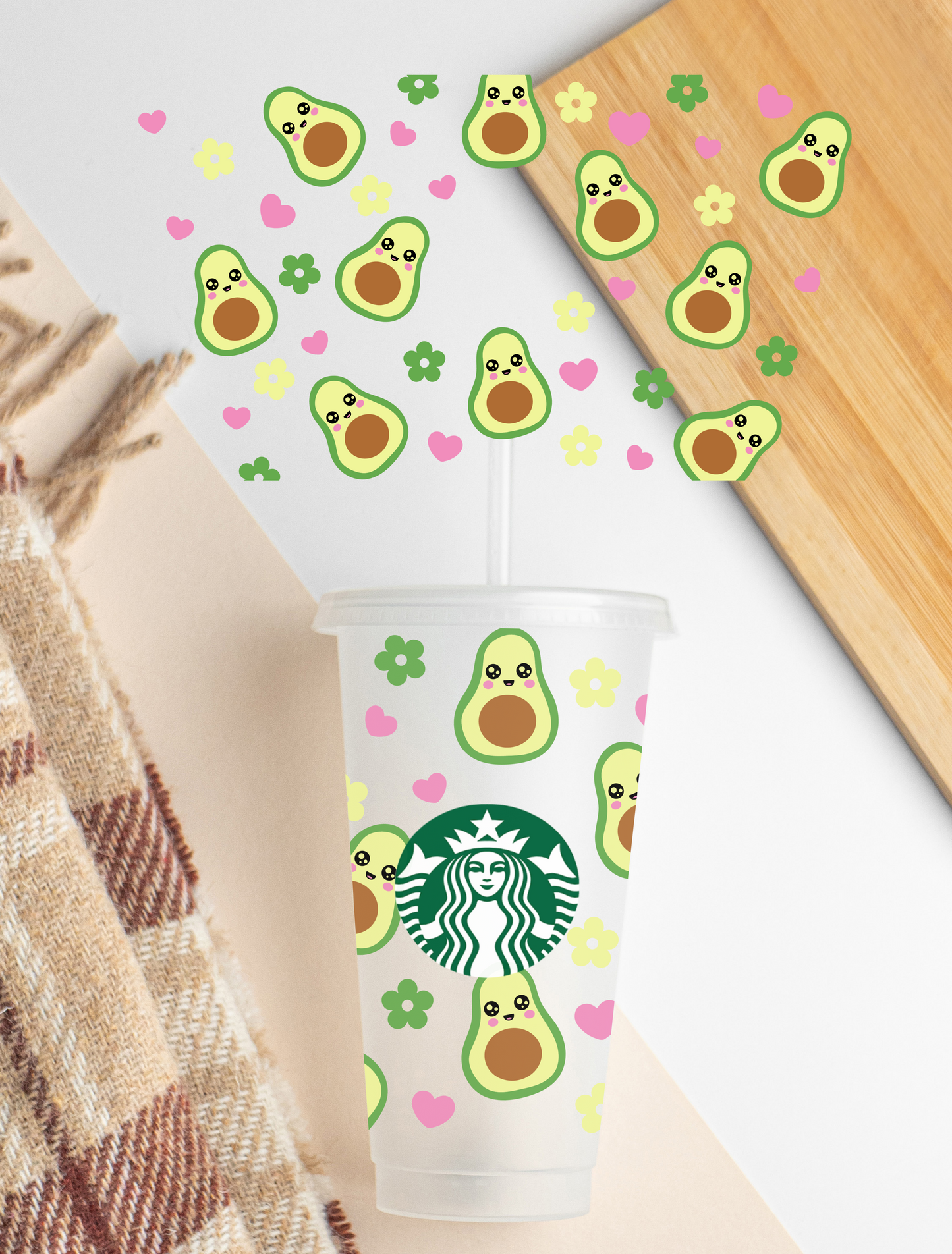 Kawaii Avacado - 24 oz cold cup UV DTF Wrap