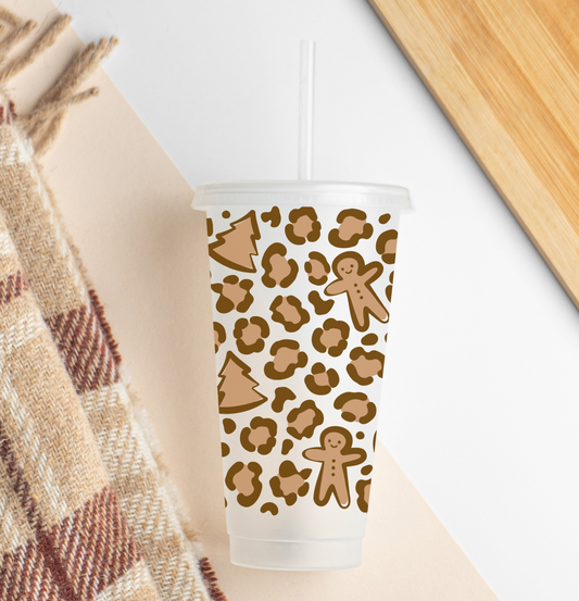 Christmas Gingerbread Leopard Print - 24 oz cold cup UV DTF Wrap NO HOLE