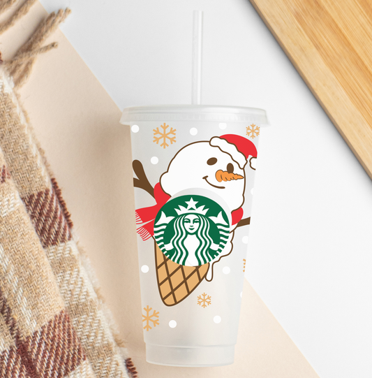 Christmas Snowman Ice Cream - 24 oz cold cup UV DTF Wrap