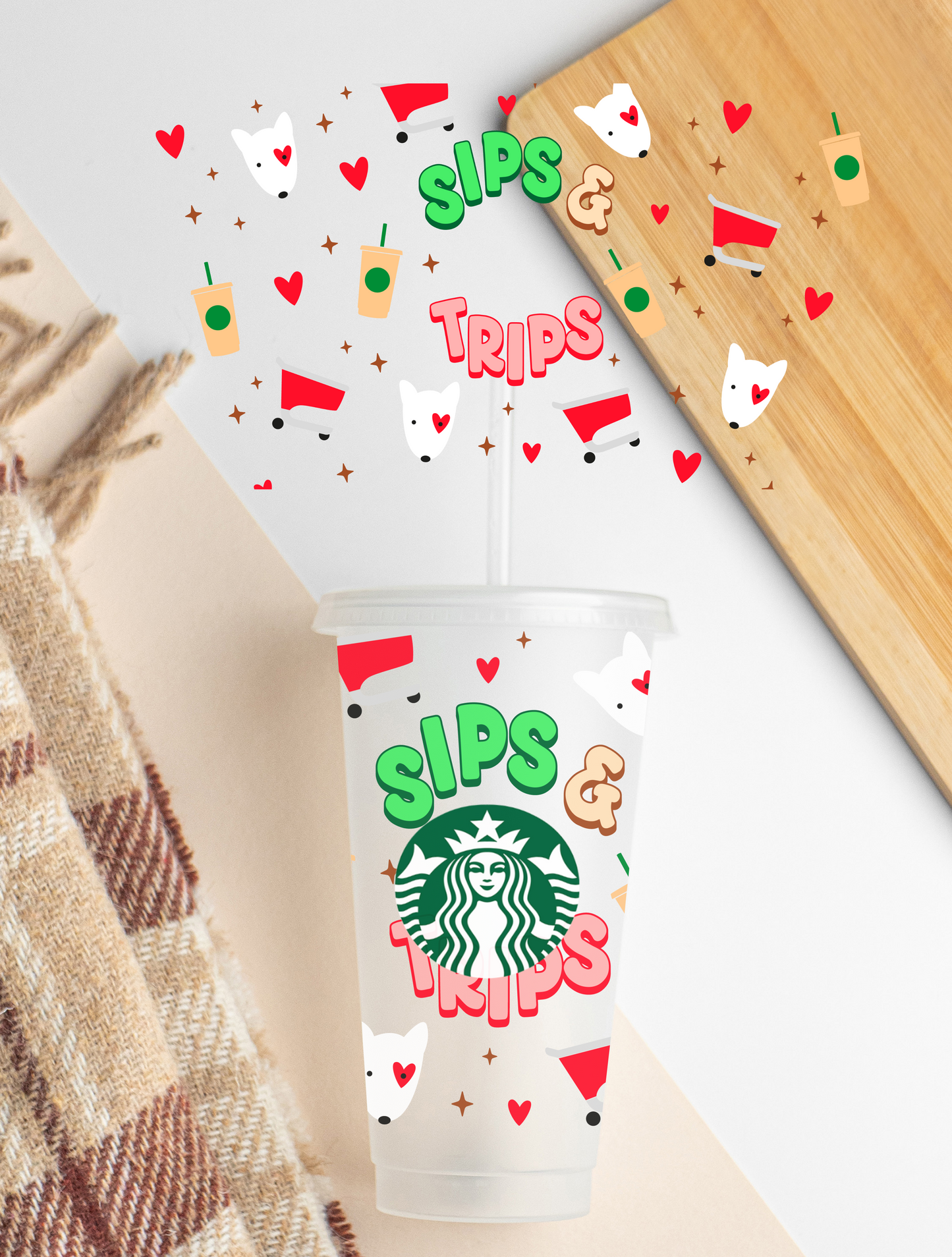 Sips And Trips - 24 oz cold cup UV DTF Wrap