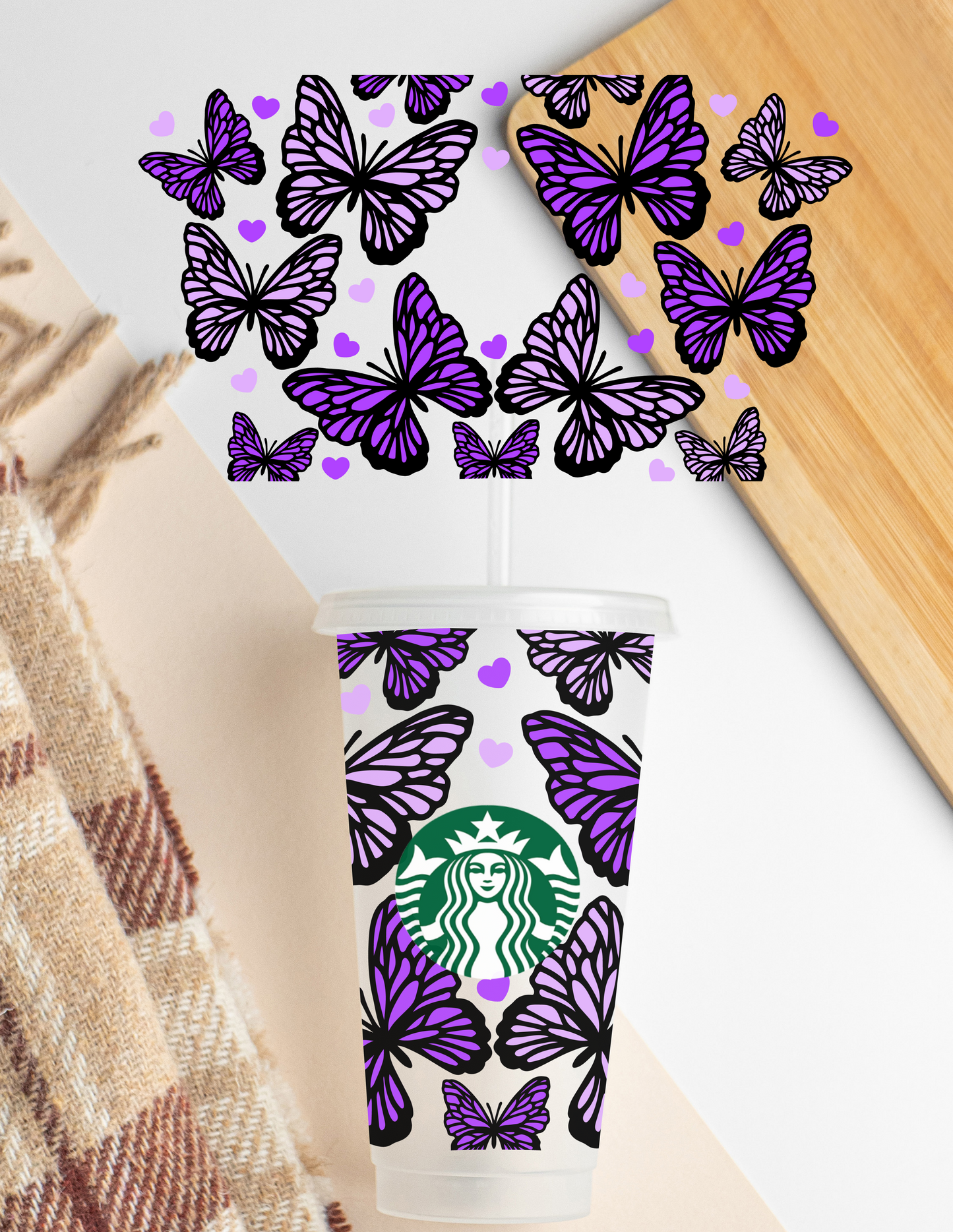 Purple Butterfly - 24 oz cold cup UV DTF Wrap