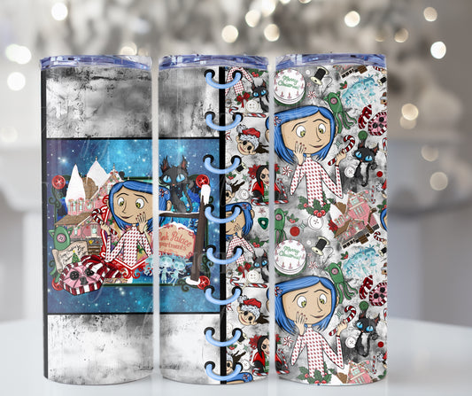 Blue Coraline Christmas - 20oz Skinny Tumbler / 25 Oz Glass Tumbler Wrap