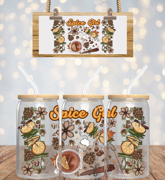 Spice Girl Green Checkered Backing - 16 oz / 20 oz Libby UV DTF Wrap