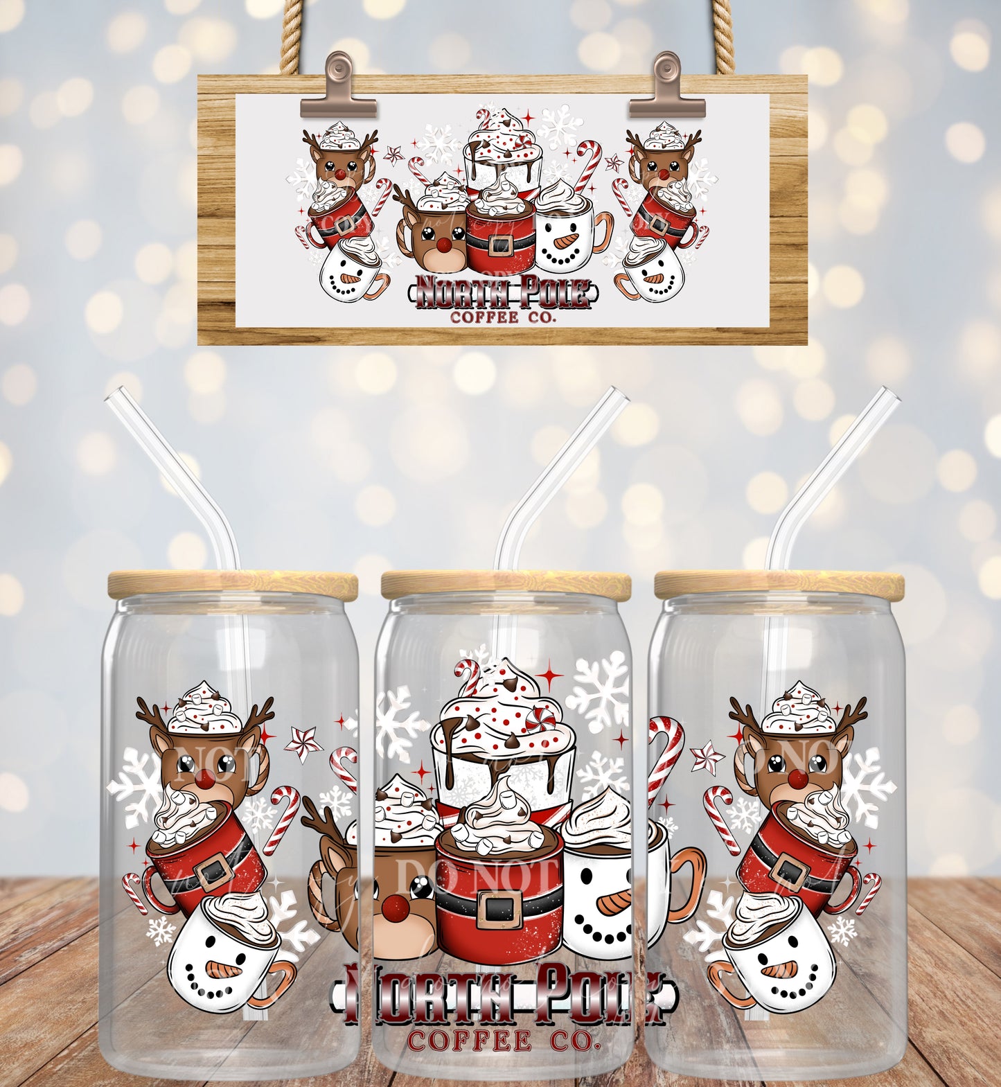 Christmas North Pole Coffee Co - 16 oz / 20 oz Libby UV DTF Wrap