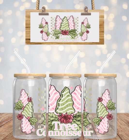 Christmas Pink And Green Tree Cake Connoiseur - 16 oz / 20 oz Libby UV DTF Wrap