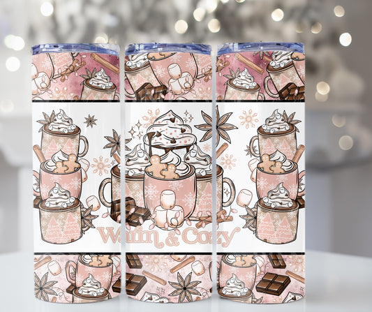 Christmas Warm And Cozy Coffee - 20oz Skinny Tumbler / 25 Oz Glass Tumbler Wrap